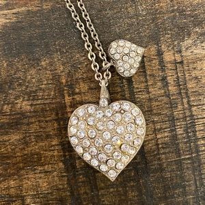 Vintage Sorrelli Crystal Double Heart Charm Necklace Rare